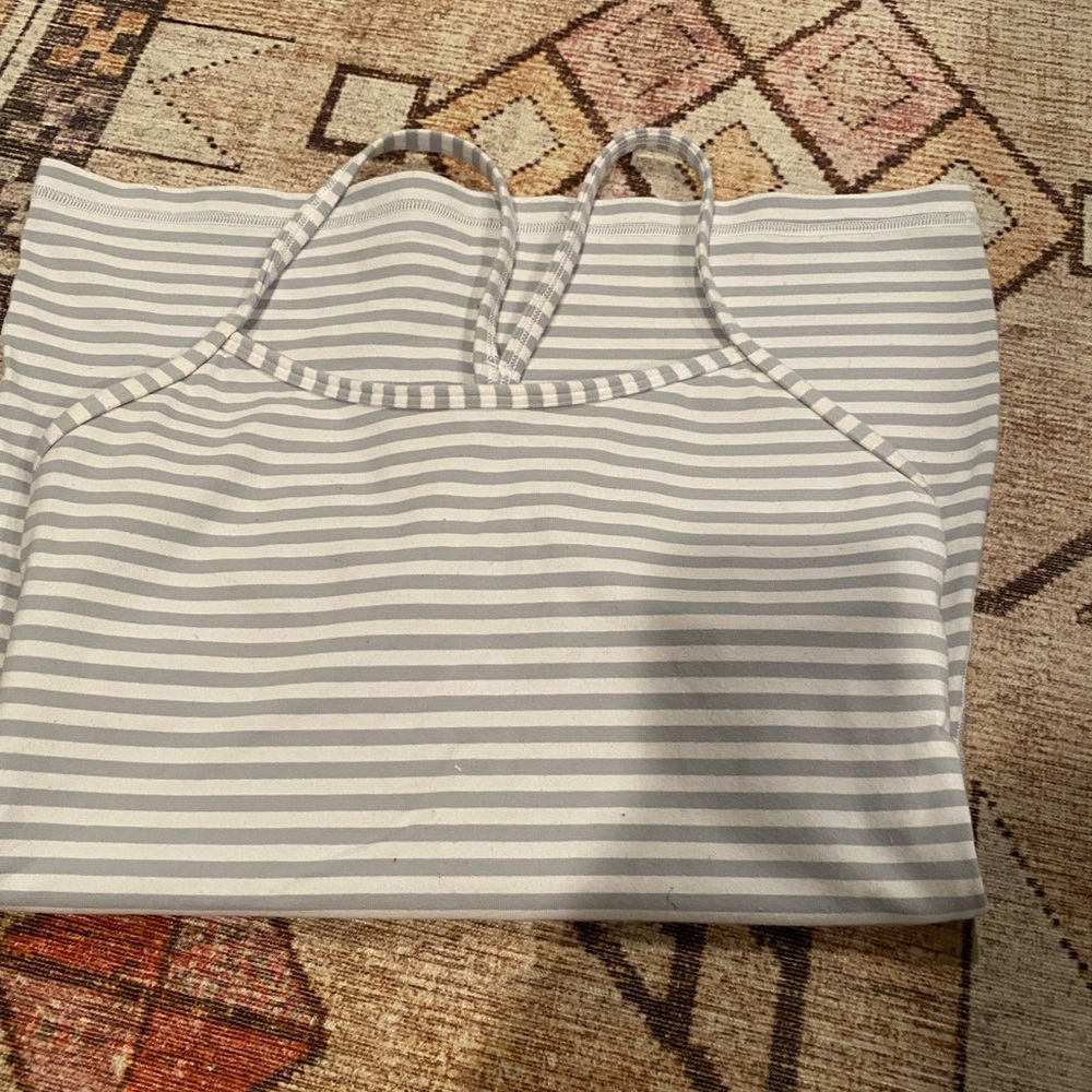 Lululemon size 4 power y tank. Grey and white striped